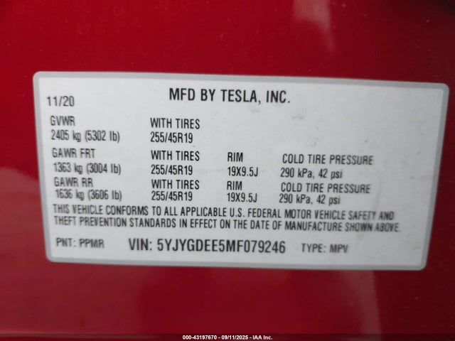 2021 TESLA MODEL Y 5YJYGDEE5MF079246 Photo 8