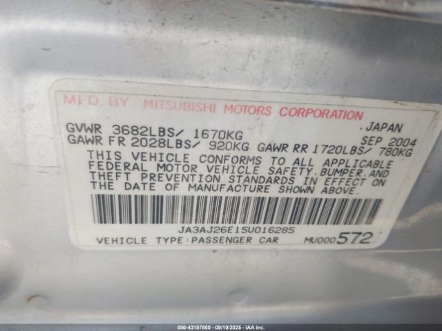 2005 MITSUBISHI LANCER JA3AJ26E15U016285 Photo 8