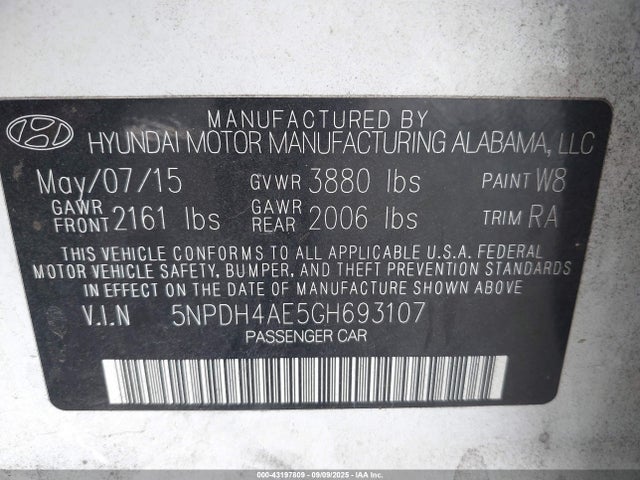 Hyundai dohc mpi nu 2016 5NPDH4AE5GH693107 Image 9