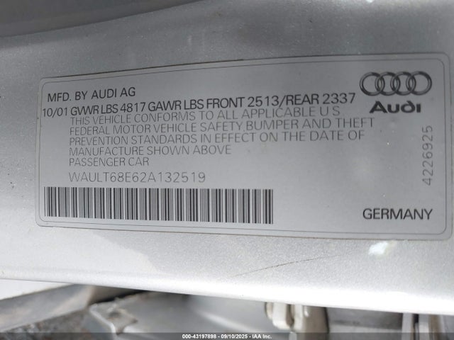 2002 AUDI A4 WAULT68E62A132519 Photo 8