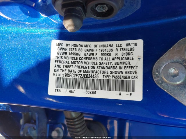 19XFC2F72JE034435 Honda k20c2