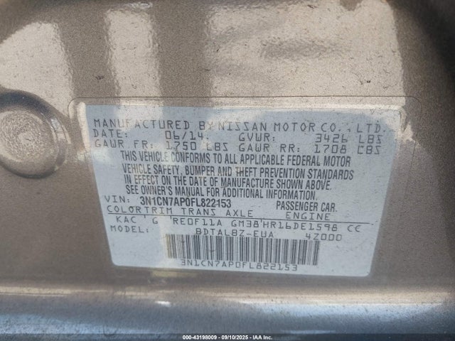 3N1CN7AP0FL822153 Nissan 2015