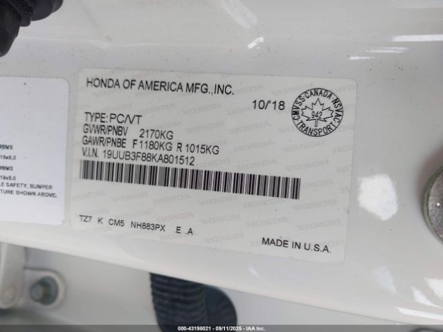 2019 ACURA TLX 19UUB3F88KA801512 Photo 8