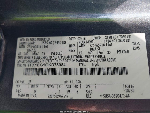 1FTFX1EG1GKD78084 Ford 2016