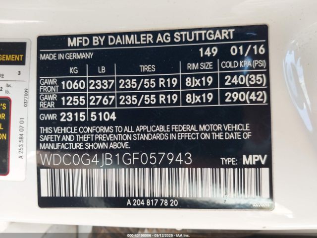 2016 MERCEDES-BENZ GLC 300 WDC0G4JB1GF057943 Photo 8