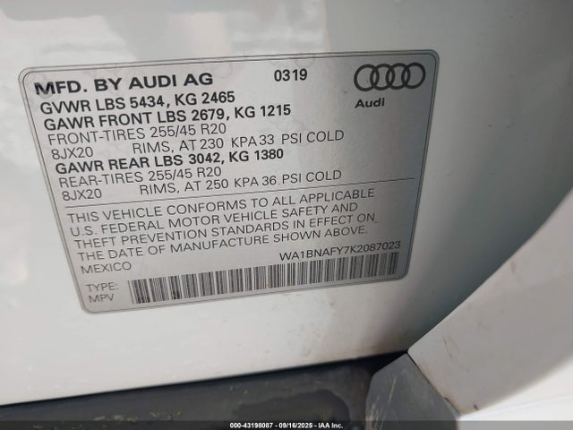 WA1BNAFY7K2087023 Audi 2019