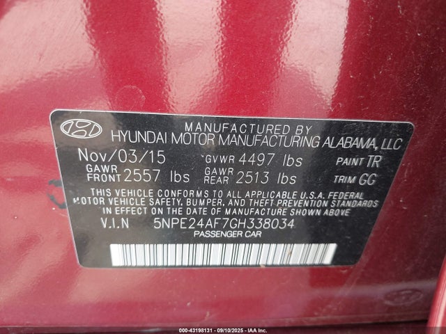 5NPE24AF7GH338034 Hyundai dohc gdi theta-ii