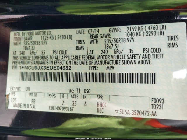 Ford 2014 2014 1FMCU9JX3EUE04682 Image 9