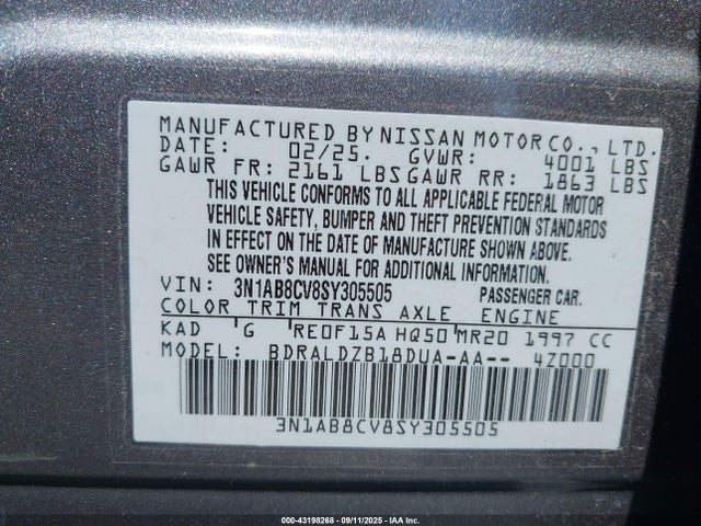 3N1AB8CV8SY305505 Nissan Sentra