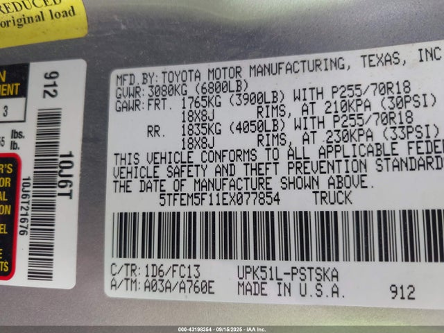 Toyota 1ur-fe 2014 5TFEM5F11EX077854 Image 9