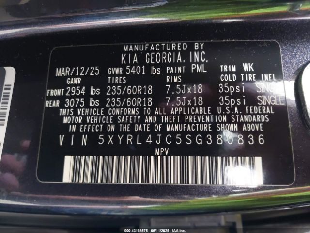 2025 KIA SORENTO 5XYRL4JC5SG380836 Photo 8