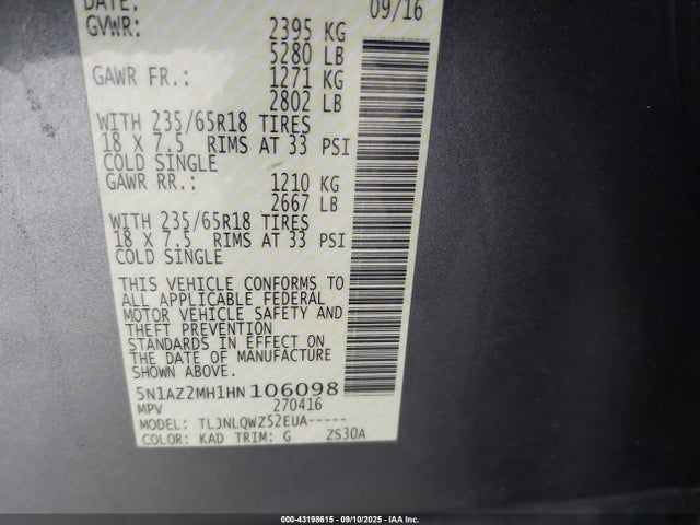 5N1AZ2MH1HN106098 Nissan 2017