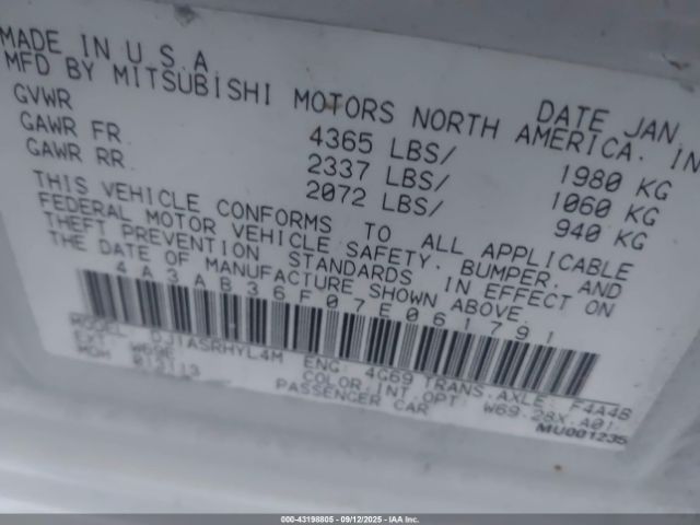 2007 MITSUBISHI GALANT 4A3AB36F07E061791 Photo 8