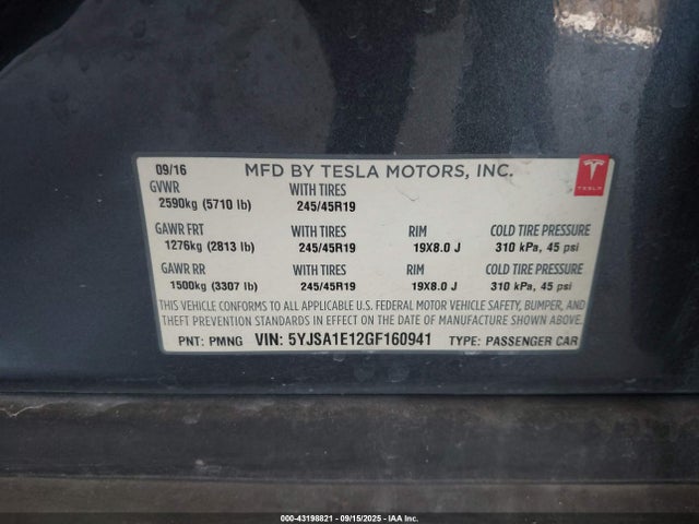 2016 TESLA MODEL S 5YJSA1E12GF160941 Photo 8