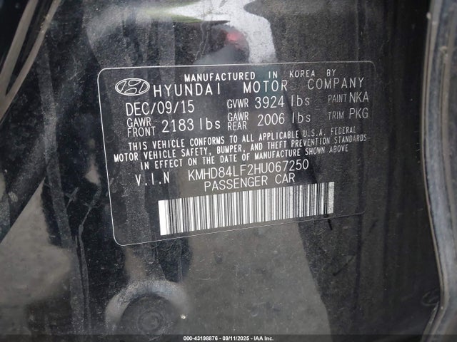 KMHD84LF2HU067250 Hyundai Elantra