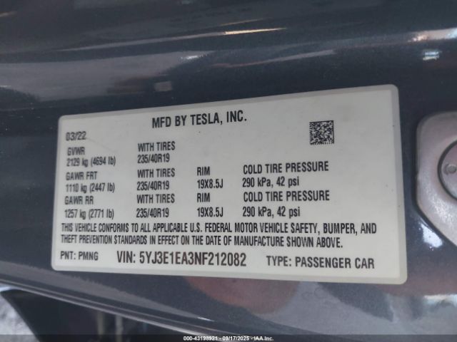 2022 TESLA MODEL 3 5YJ3E1EA3NF212082 Photo 8