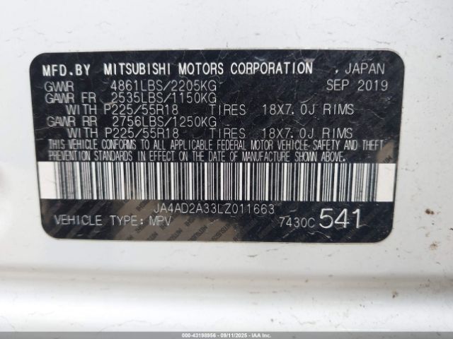 2020 MITSUBISHI OUTLANDER JA4AD2A33LZ011663 Photo 8