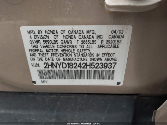 2002 ACURA MDX 2HNYD18242H523937 Photo 8