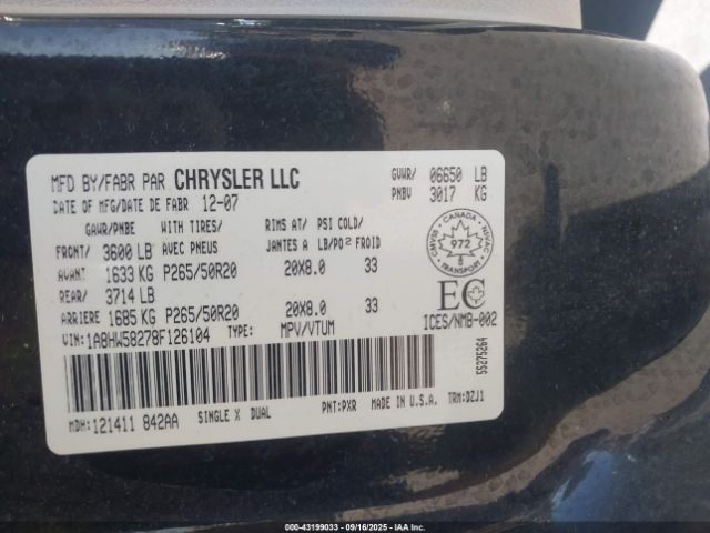 2008 CHRYSLER ASPEN 1A8HW58278F126104 Photo 8