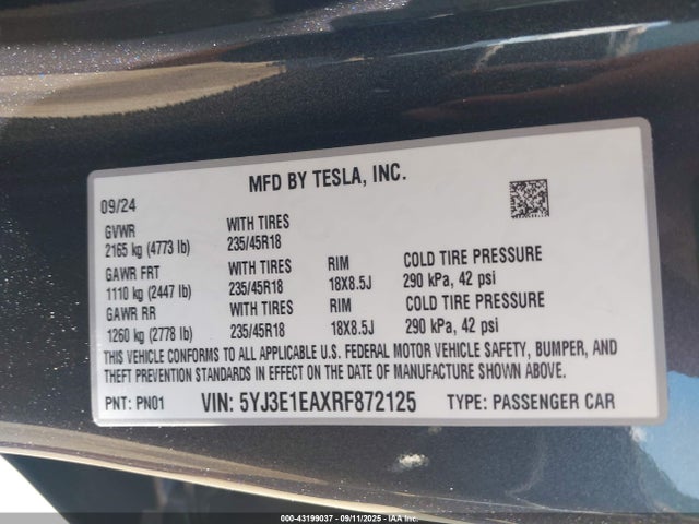 2024 TESLA MODEL 3 5YJ3E1EAXRF872125 Photo 8