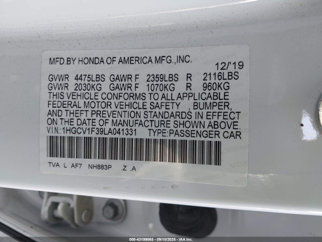 1HGCV1F39LA041331 Honda l15be