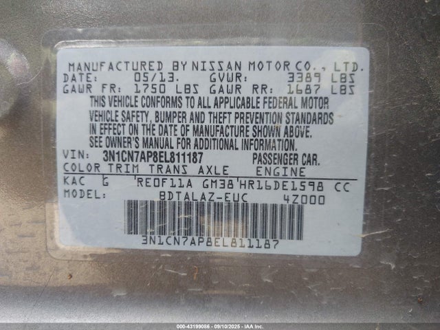 3N1CN7AP8EL811187 Nissan Versa