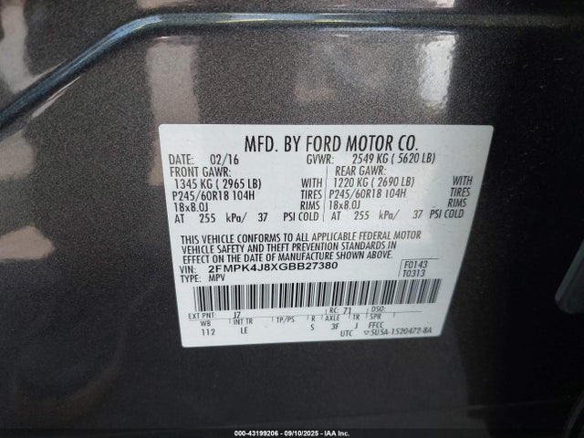 Ford 2016 2016 2FMPK4J8XGBB27380 Image 9