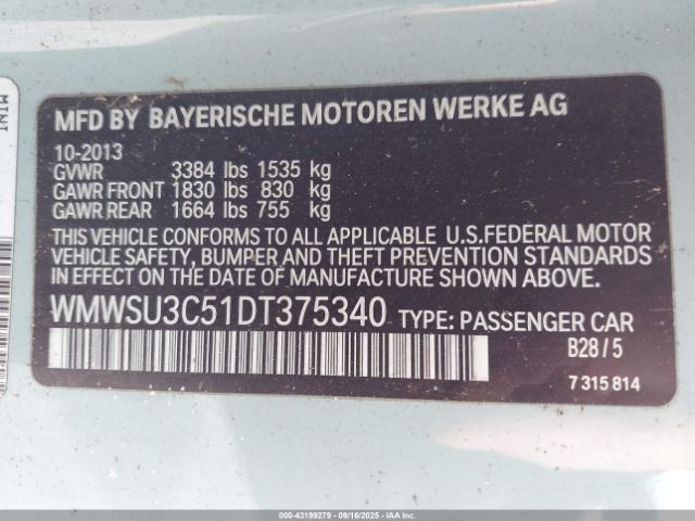 2013 MINI HARDTOP WMWSU3C51DT375340 Photo 8