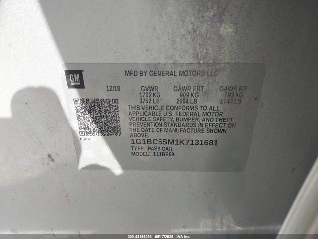 1G1BC5SM1K7131681 Chevrolet le2 -di: direct injection, vvt: variable valve timing, gen, alum