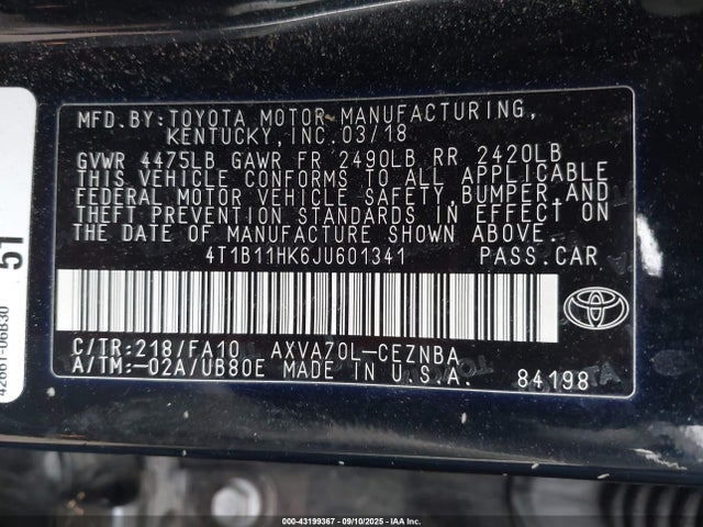 4T1B11HK6JU601341 Toyota a25a-fks