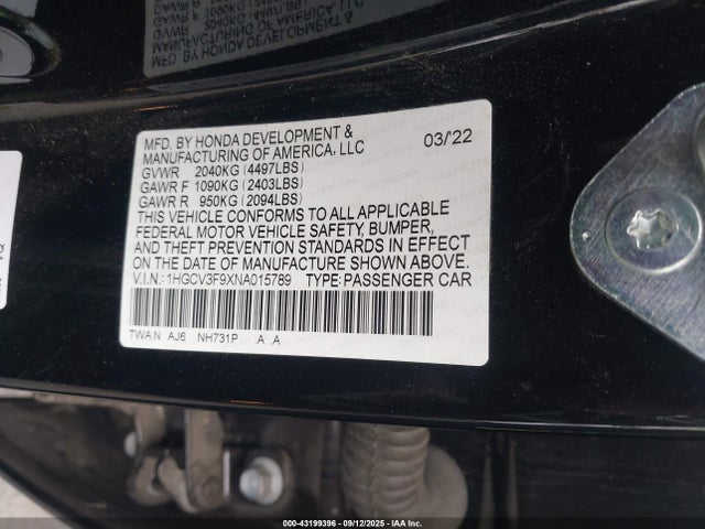 1HGCV3F9XNA015789 Honda lfb2