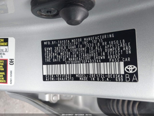 Toyota 2zr-fe 2016 5YFBURHE1GP403244 Image 9