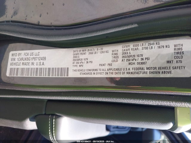1C4RJKBG1P8712409 Jeep GRAND CHEROKEE L