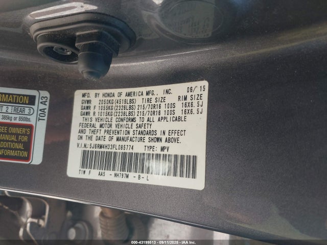 Honda k24w9 2015 5J6RM4H33FL085774 Image 9