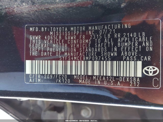 Toyota m20-fks 2021 5YFS4MCE8MP097455 Image 9