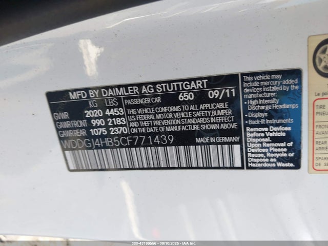 2012 Mercedes-benz C 250 მანქანა იყიდება აუქციონზე, vin: WDDGJ4HB5CF771439, აუქციონის ნომერი: 43199556