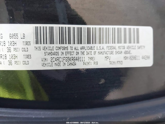 2C4RC1FG5KR640111 Chrysler Pacifica