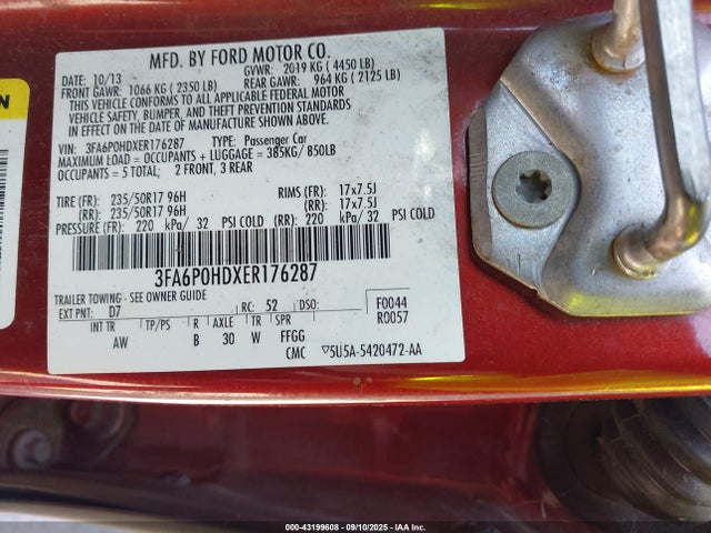 Продаж на аукціоні авто 2014 Ford Fusion Se, vin: 3FA6P0HDXER176287, номер лоту: 43199608