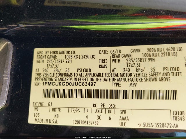 1FMCU0GD0JUC83497 Ford 1.5l gtdi sigma w/premium fuel