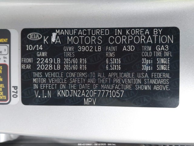 KNDJN2A20F7771057 KIA dohc gdi gamma