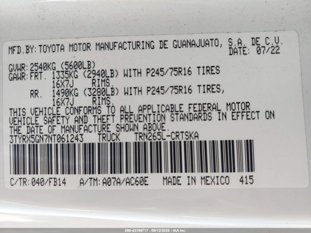 Toyota 2tr-fe 2022 3TYRX5GN7NT061243 Image 9
