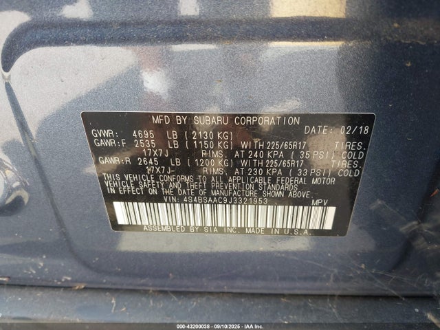 4S4BSAAC9J3321953 Subaru Outback 2.5i
