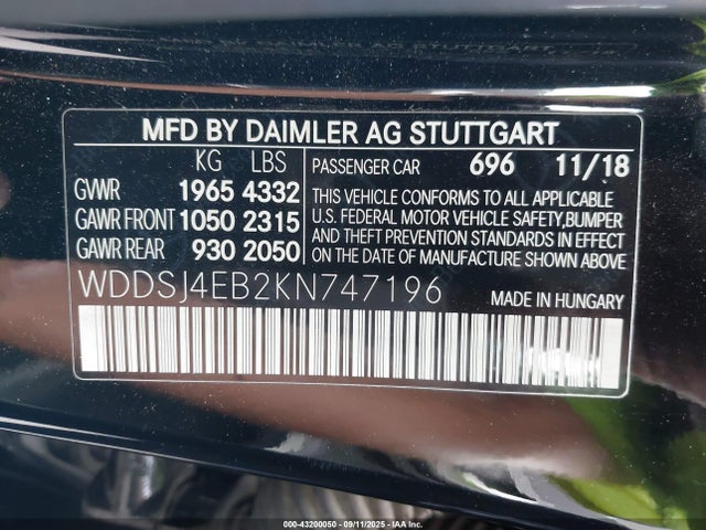 WDDSJ4EB2KN747196 Mercedes-Benz m270
