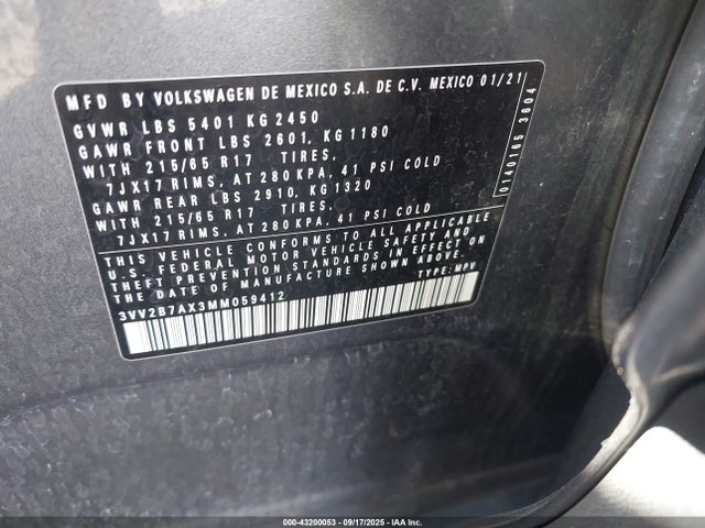 3VV2B7AX3MM059412 Volkswagen Tiguan