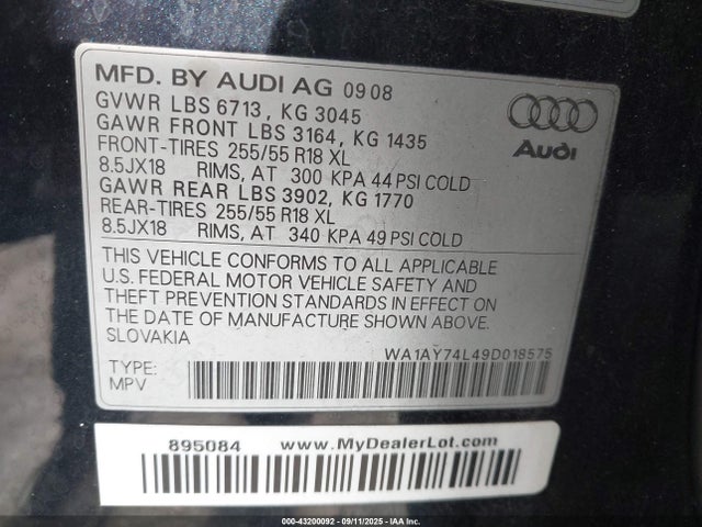2009 AUDI Q7 WA1AY74L49D018575 Photo 8