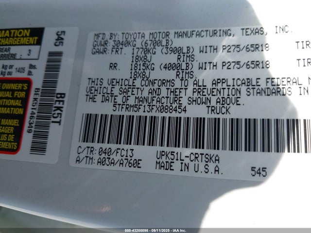5TFRM5F13FX088454 Toyota Tundra Sr5 4.6l V8