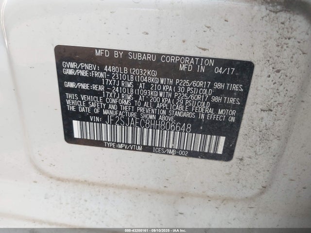 Subaru naturally aspirated u5 2017 JF2SJAEC8HH806648 Image 9