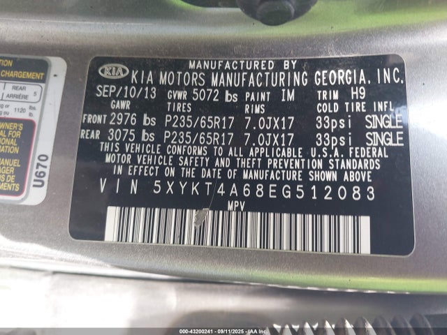 5XYKT4A68EG512083 KIA SORENTO LX