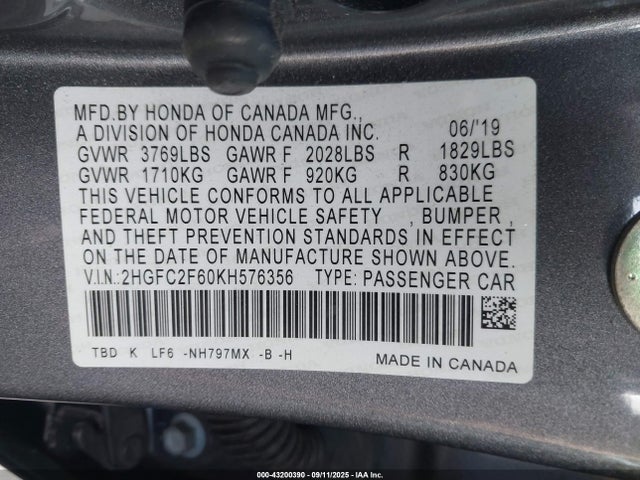 Honda k20c2 2019 2HGFC2F60KH576356 Image 9