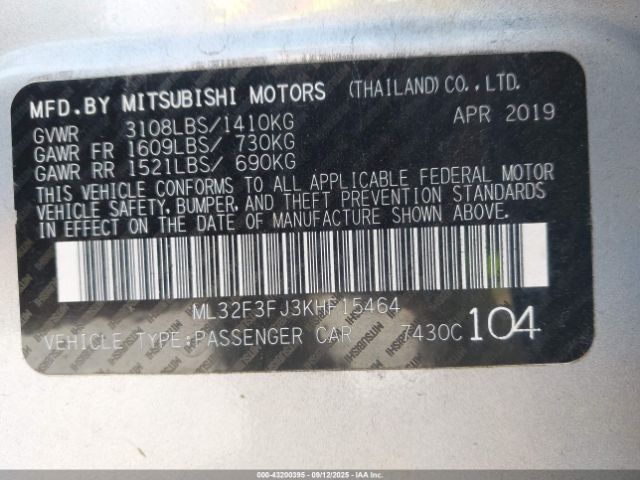 2019 MITSUBISHI MIRAGE G4 ML32F3FJ3KHF15464 Photo 8